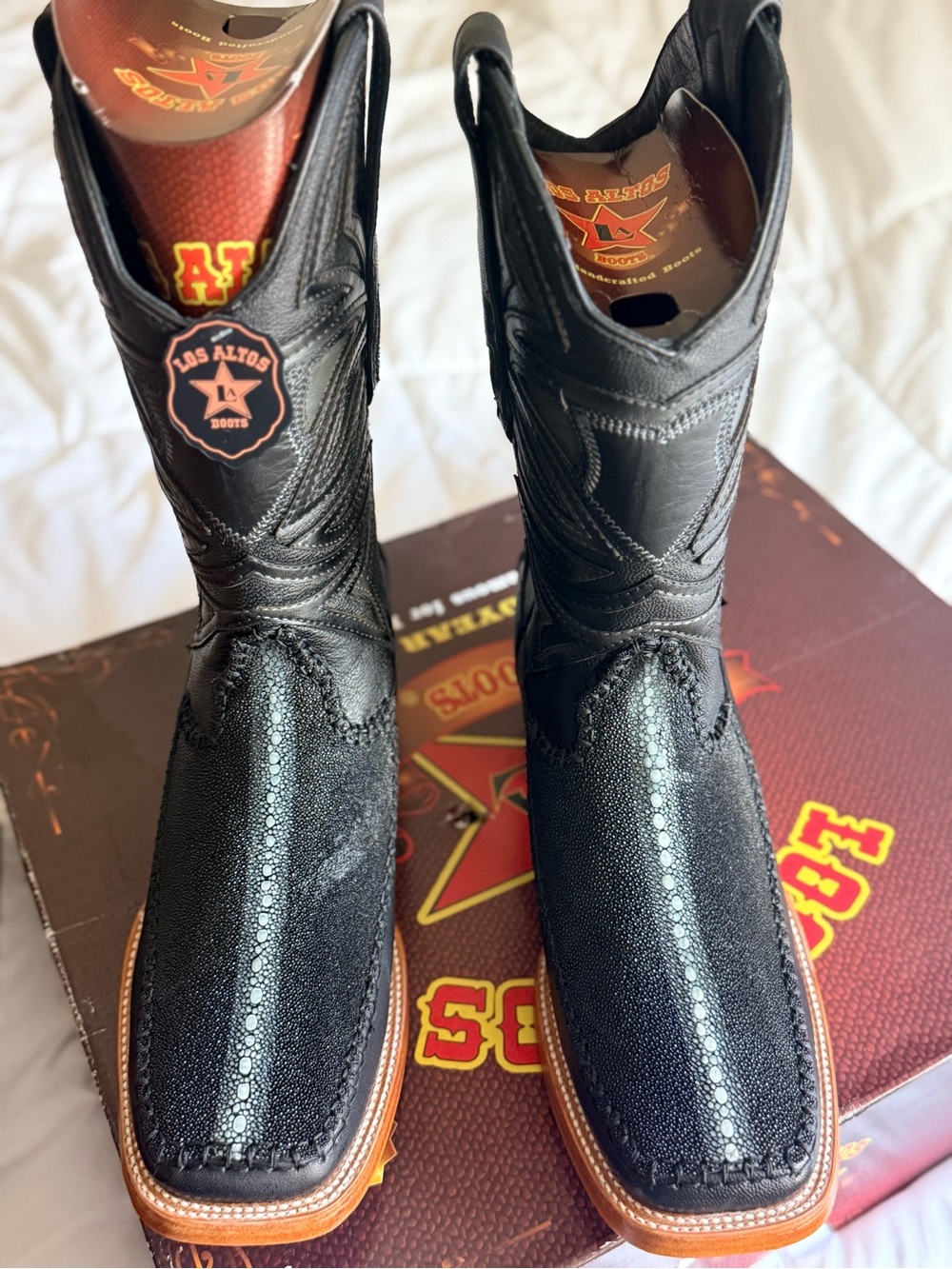 Los Altos Men’s Black Stingray Square-Toe Western Boots